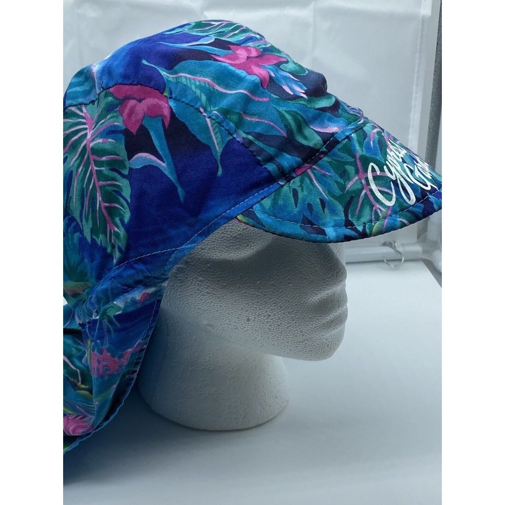 Cypress Gardens Blue Ocean Floral Women's Summer Hat with Neck Protection